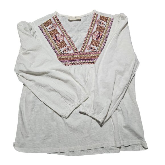 Lucky Brand Women’s Embroidered Top Ivory L Boho Chic Vintage Roadtrip Folk - Picture 6 of 16